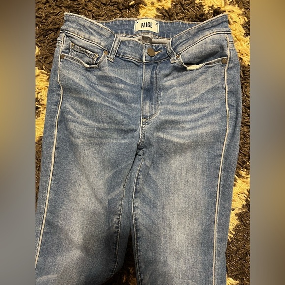 Paige Women's High Rise Lou Lou Flare Jeans Silver Piping Out-seam Slit - Picture 7 of 13